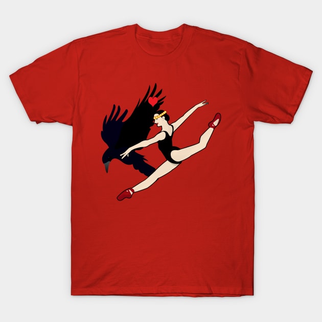 Ballerina and Black Crow T-Shirt by momomoma